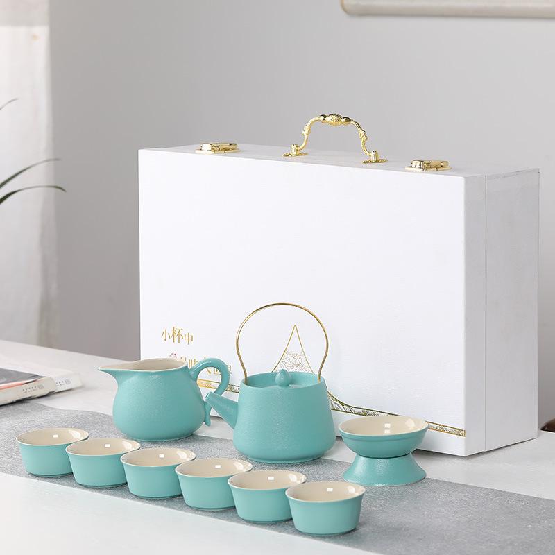 Coarse Pottery 10-Piece Teapot and Teacup Kung Fu Tea Ceramic Complete Household Simple Gift Box Set