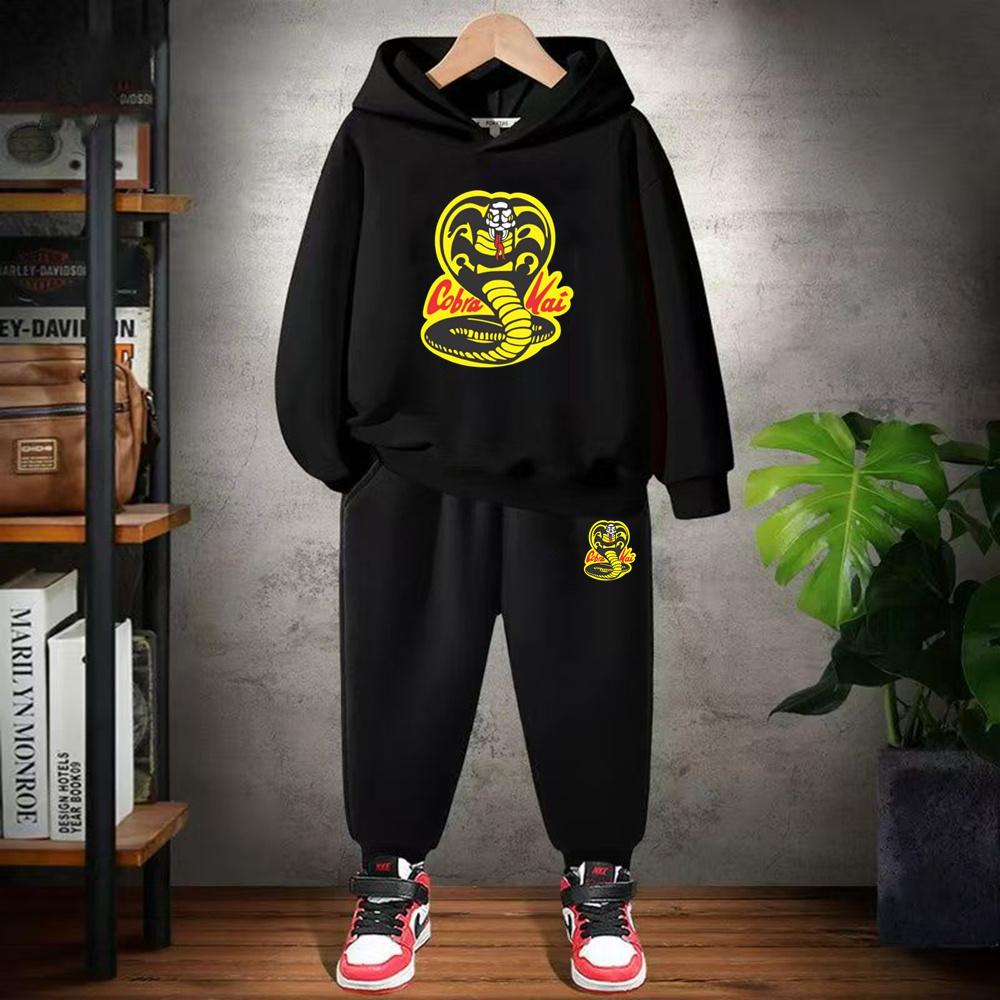 Children's Hoodie+Pants Black Children Cobra Stamp Coat Boys Girls Hoodie Tops Leisure Sweatshirt Toddler 3-12 Year Clothing