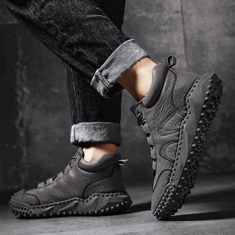 38-46 Fall/ Winter Mens Handmade  Leather  Soft Sock Ankle Boots Autumn Winter Men Boots Men's Ankle Boots Handmade Plush Shoes Casual Shoes