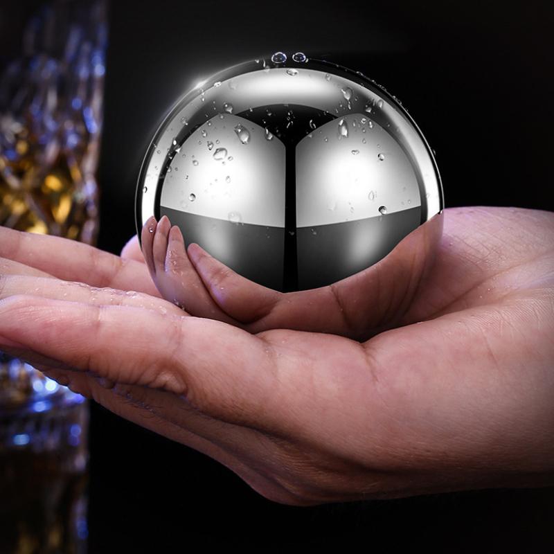 2pcs Whiskey Large Ice Ball Mold Set - Stainless Steel Metal - Freezing Chilled Whiskey Stones - Non-Melting Ice Cubes