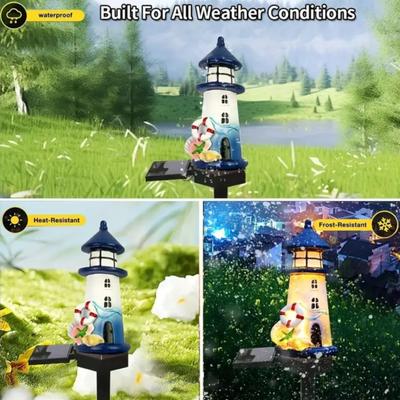Solar Powered Lighthouse Lawn Light Outdoor Waterproof LED Garden Decor with Auto Sensor Holiday Themed Yard Stake for Halloween Christmas