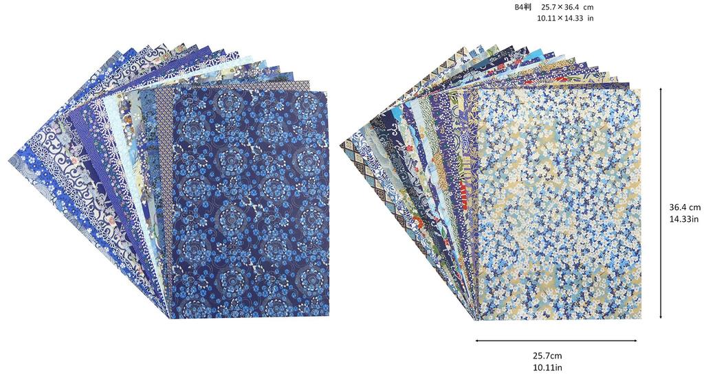 Washi Kawasumi Chiyogami Yuzen Washi B4 Size 30 Sheets Blue Color Patterns/30