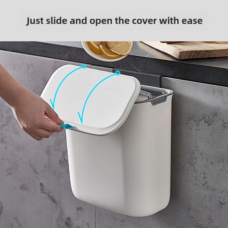 Väggmonterad soptunna med skjutlock för kök/badrum, stor kapacitet