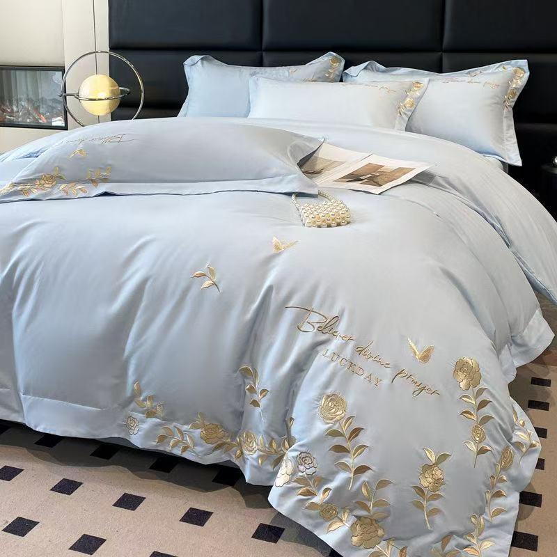 G5Z Leichter Luxus Gewaschene Baumwolle 3-teiliges Set: Hautfreundliche bestickte Bettbezug & Bettlaken