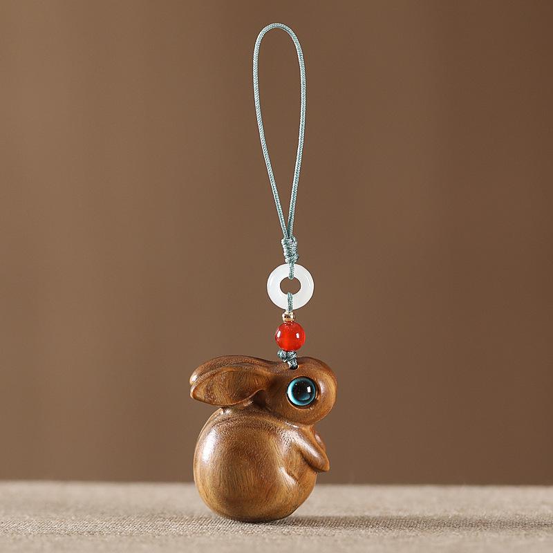 Green Sandalwood Year of the Rabbit Keychain Pendant - Cute Rabbit Gift for Men, Women, Couples, and Phone Chains