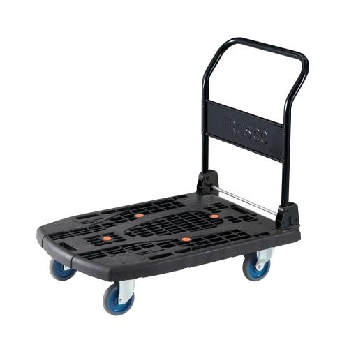 TRUSCO Large Resin Dolly Cartio Big Black 900x620 Folding Handle with Stopper MPK906BKS Lightweight Quiet