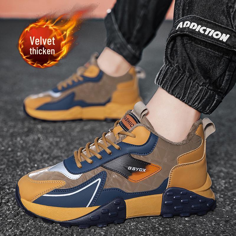 

2025 Мужские бархатные теплые кроссовки для папы с толстой подошвой, модные повседневные кроссовки на осень/зиму 42