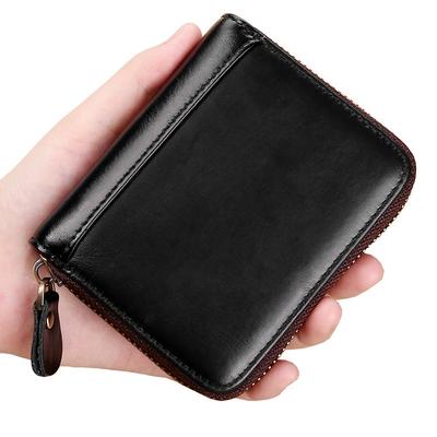 Zipper Credit Card Holder Wallet Oil Wax Genuine Leather RFID Womens and Mens Cards Cases Purse Key Small Change Card Bag