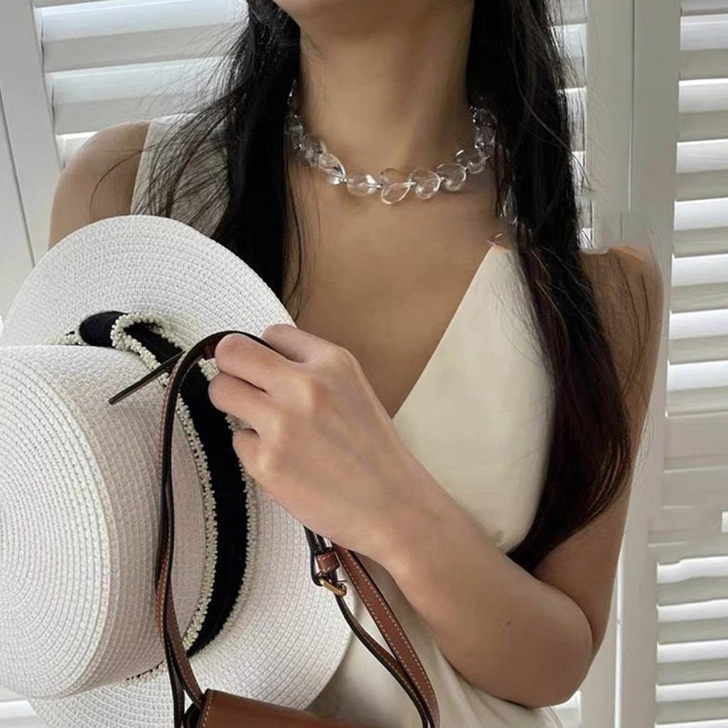 Minimalist Black/Clear Acrylic Heart Pendant Necklace/Bracelet Fashionable Neckchain/Bangle Jewelry for Women Girls