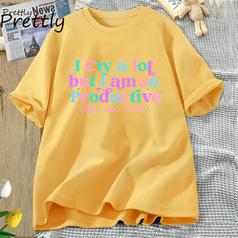 I Cry A Lot But I Am So Productive TS T-Shirt TTPD Letter Printed Tshirt Mental Health Mothers Day Gift Clothes Flower Mom Tee