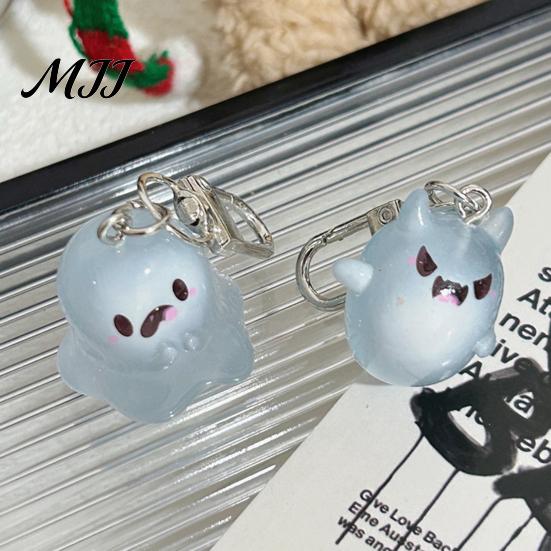 Glow Keychain Glow-in-the-dark Ghost Luminous Design Multiple Expressions Halloween Bag Hanging Ornament Accessory