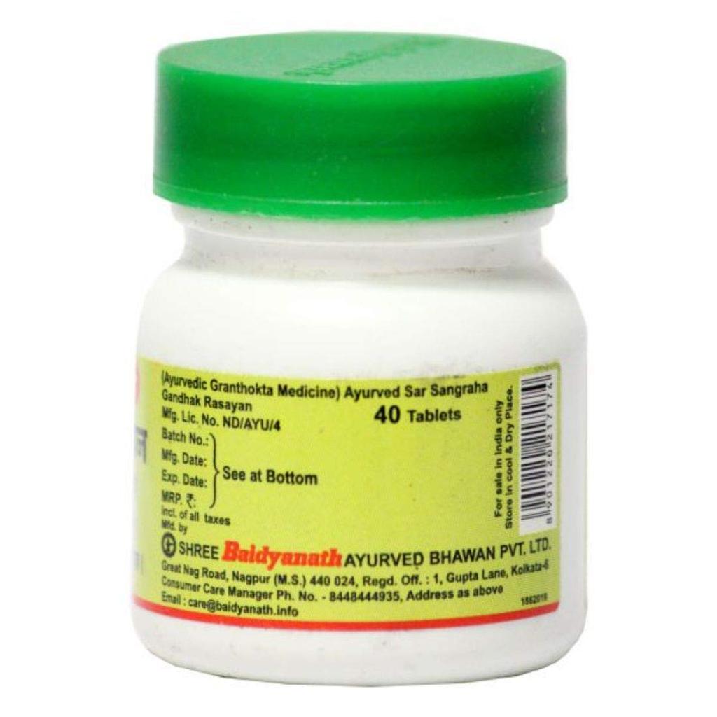 Baidyanath Asli Ayurved Gandhak Rasayan 40 Tablets Ayurvedic Skin Care Supplement for Unisex