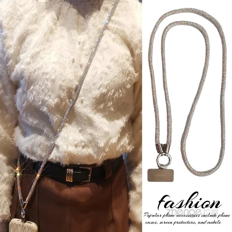Crossbody with A Full Diamond Thick Lanyard Metal Clip Mobile Phone Case Universal Sling Flash Diamond Bag Chain Rope