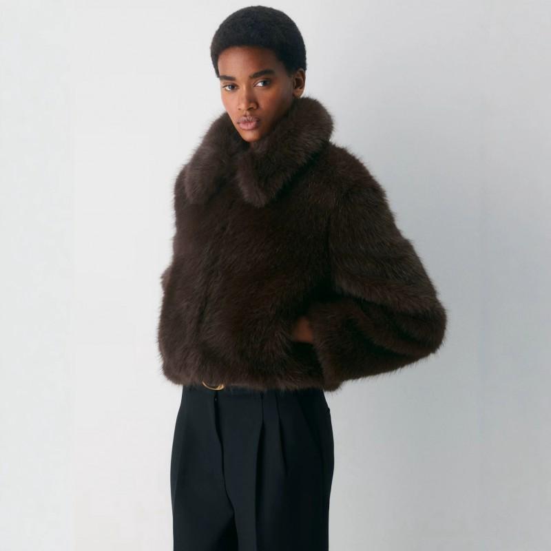 Womens Faux Fox Fur Coat Short Warm Winter Jacket Stand-Up Collar Classic Chic Style