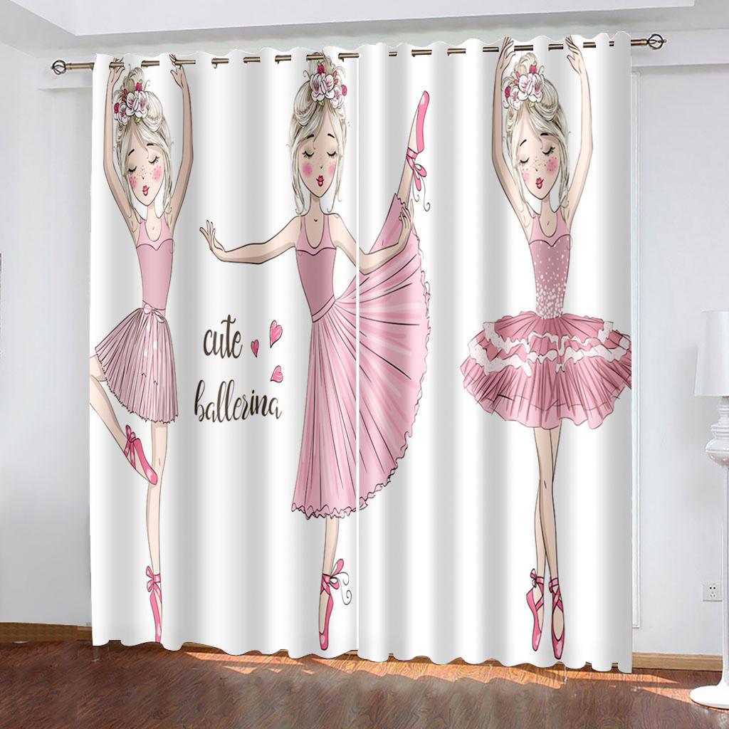 Rosa Enhjørning og Ballettjente Vindusgardiner Stue Barnerom Kjøkkengardin For Barn Draperier Vindusdekorasjon
