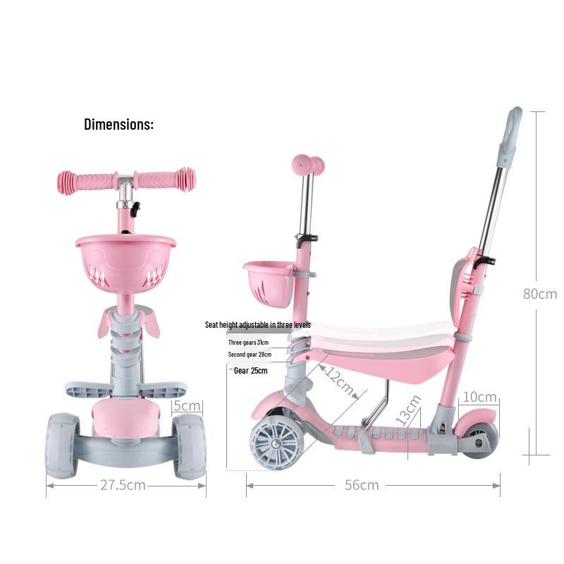 3-in-1 Kids' Scooter for Ages 2-6: Convertible Seat, Flashing Wheels, Three-Wheel Wiggle Board.