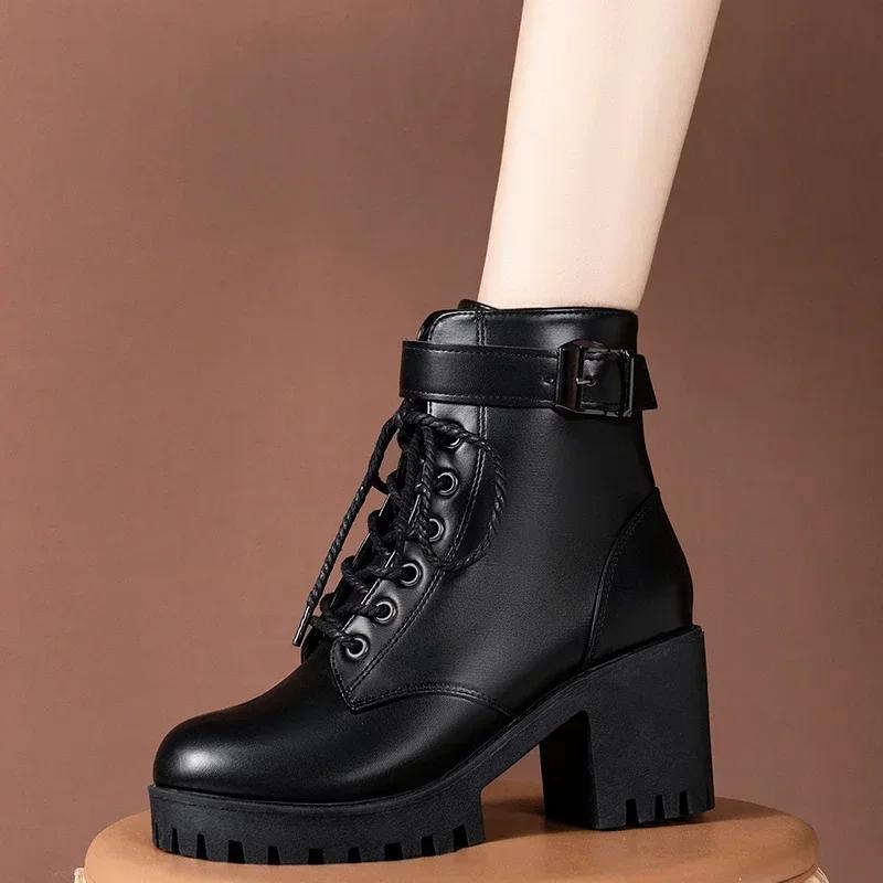 High Heel Boots 2025 Autumn/Winter New European and American Black Round Head Coarse Heel Women's Short Boots