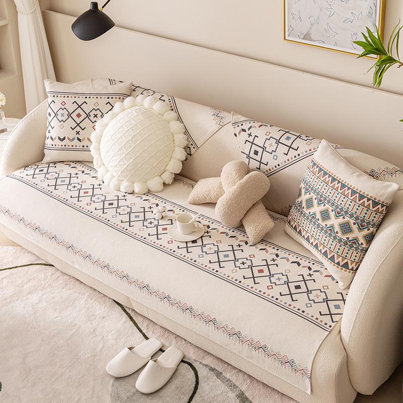 Retro Cotton and Linen Sofa Cushion Nordic Summer Universal Cushion Sofa Cover Backrest Towel