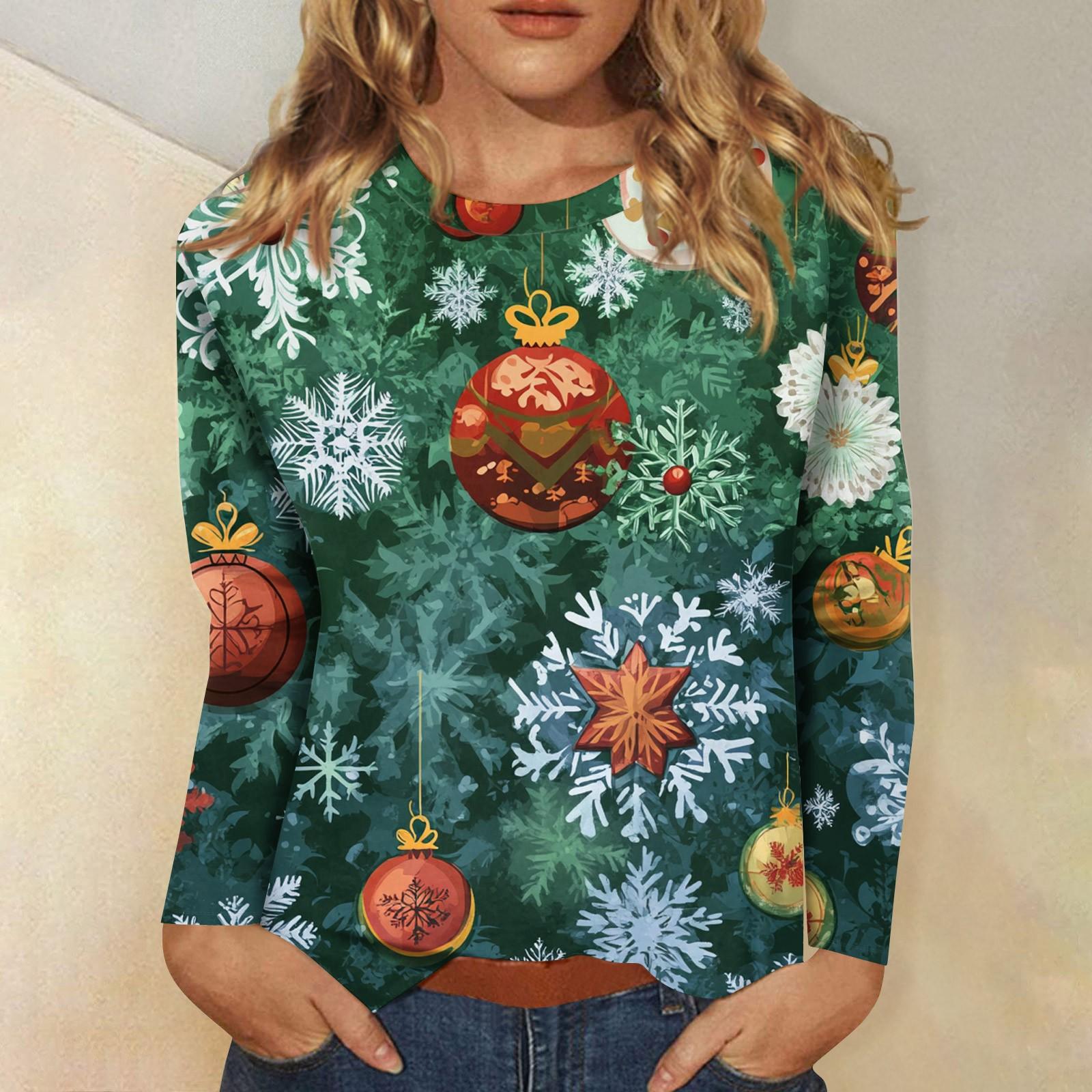 

Женский модный повседневный топ с длинными рукавами и рождественским принтом с круглым вырезом Топ с длинными рукавами XXXL
