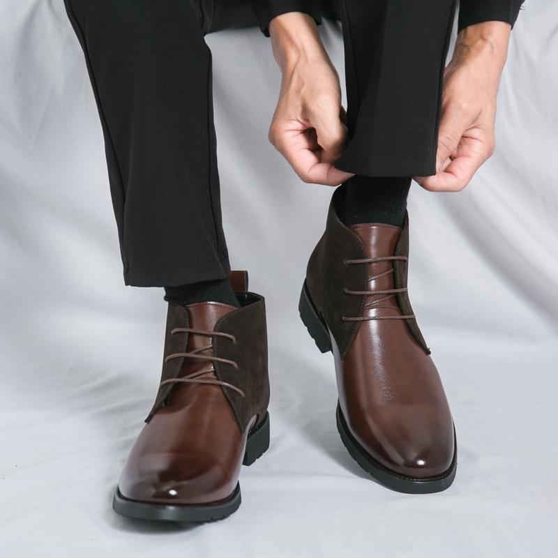 Fashionable High Top Leather Shoes Brand Comfortable and Soft Men's Patchwork Ankleboots Business Commuting Men's Leather Boots