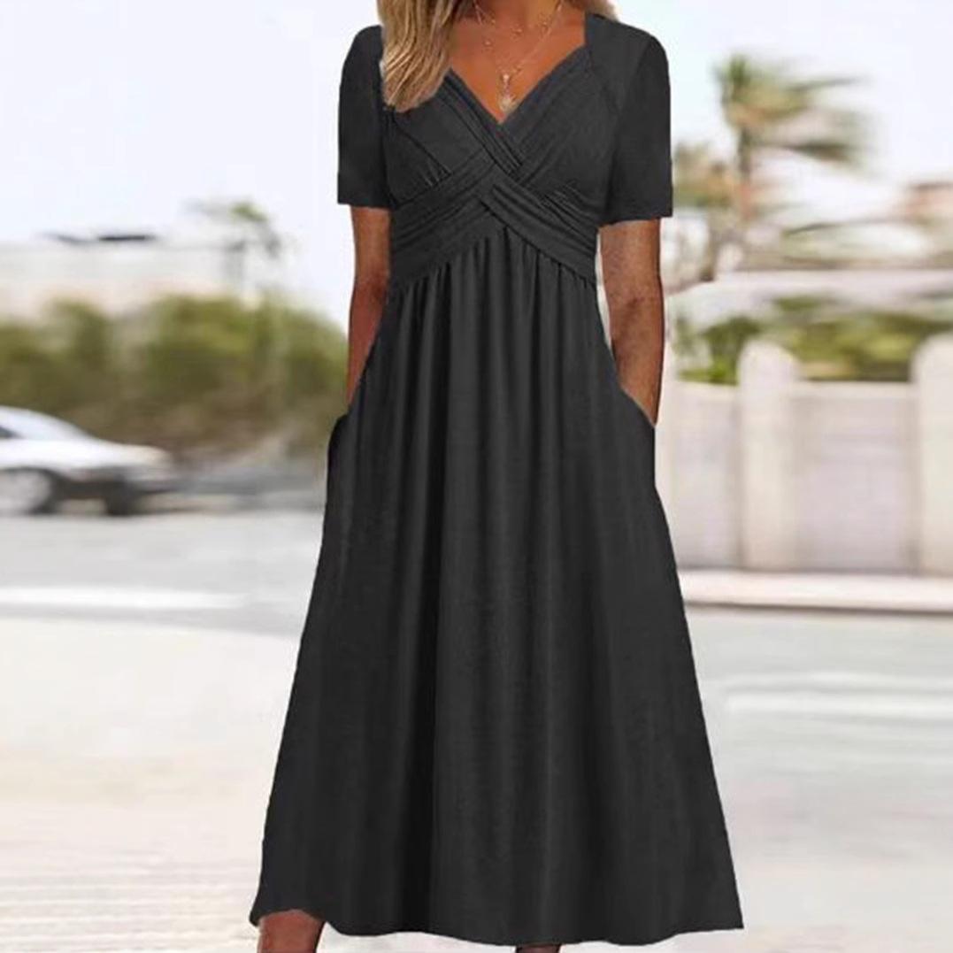 

Модное женское платье с V-образным вырезом и короткими рукавами на осень 5XL чёрный