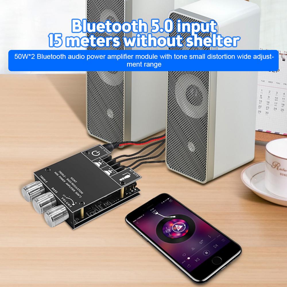 ZK-502MT Bluetooth 5.0 Subwoofer Amplifier Board 2.0 Channel High Power Audio Stereo Amplifier Board 2X50W Bass AMP