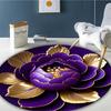 Purple Gold Peony Round Rug - Washable Polyester Large Mat for Living Room, Hallway, Bedroom, Patio & Office Decor