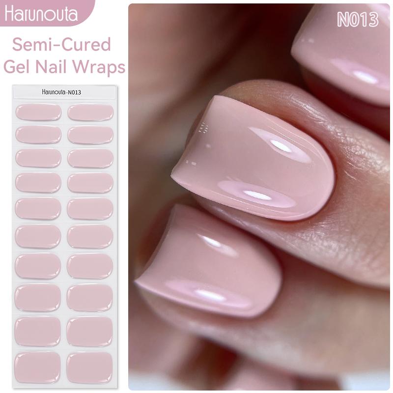 20Tips Gradient French Semi-cured Gel Nail Sticker UV Lamp Needed Full Cover Nail Gel Polish Wraps Manicure Press On Nails Decal