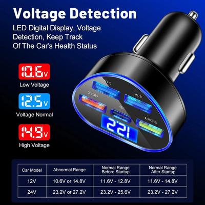 200W PD Herzförmiger Autoladegerät QC3.0 Schnellladung 1 bis 5 Auto Zigarettenanzünderstecker 5 Port Flash-Ladung mit Digitalanzeige