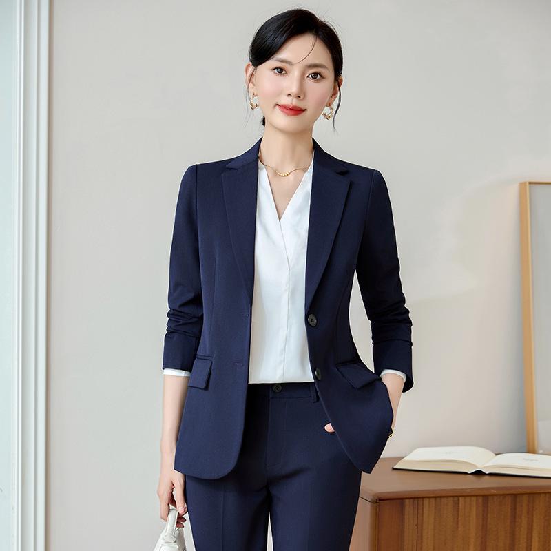 High-End Women's Grey Suit Set - Professional Spring/Autumn Formal Wear for Interviews and Work