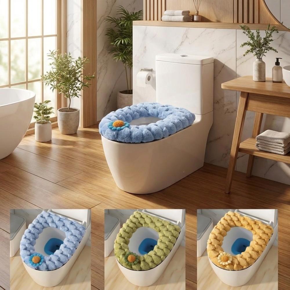 Floral Decoration Toilet Seat Cover Soft Texture Zippered Toilet Gasket Bathroom Use