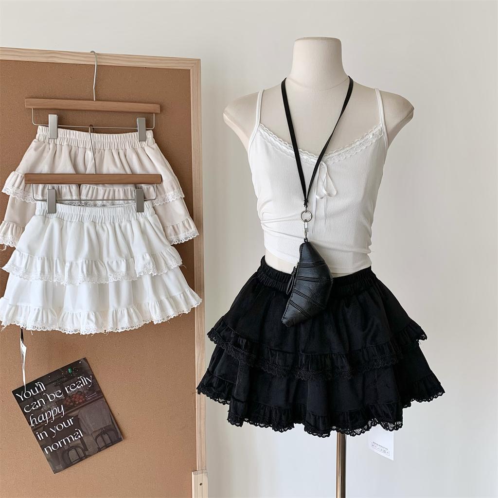 French Solid Lace Sweet Puffy Skirt New Women's Autumn Winter New Ballet Style Cake Skirt Fashion High Waist Short A-line Skirts