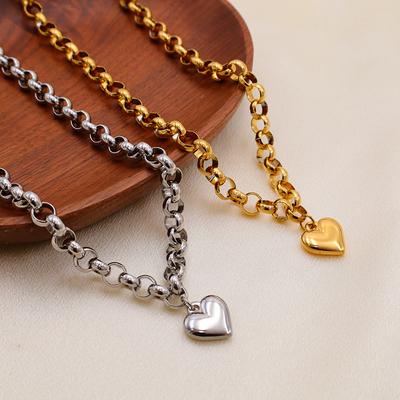 Pendentif Cœur Brillant Simple et Polyvalent, Ensemble Collier Bracelet Boucle Ot en Acier Titane pour Femmes