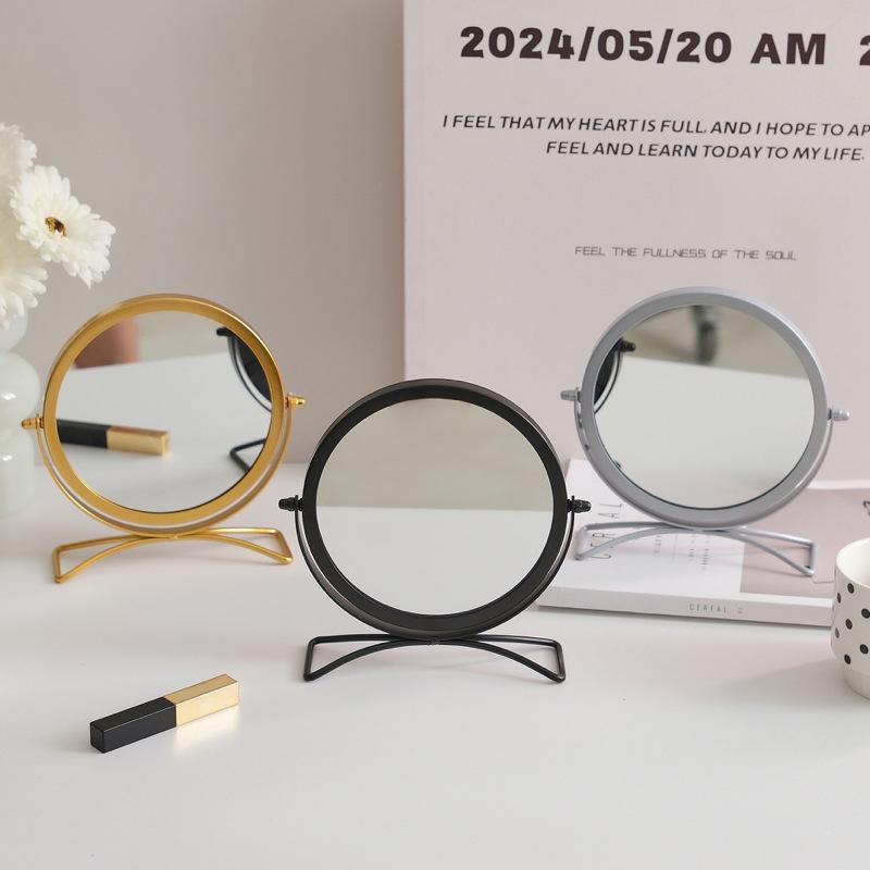 Desktop Makeup Mirror Household Bedroom Vanity Mirrors Dormitory Single-sided Mirror 360° Rotatable Iron Frame Cosmetic Mirrors