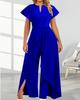 Women's V-Neck Asymmetrical Ruffle Shoulder Wide Leg Jumpsuit