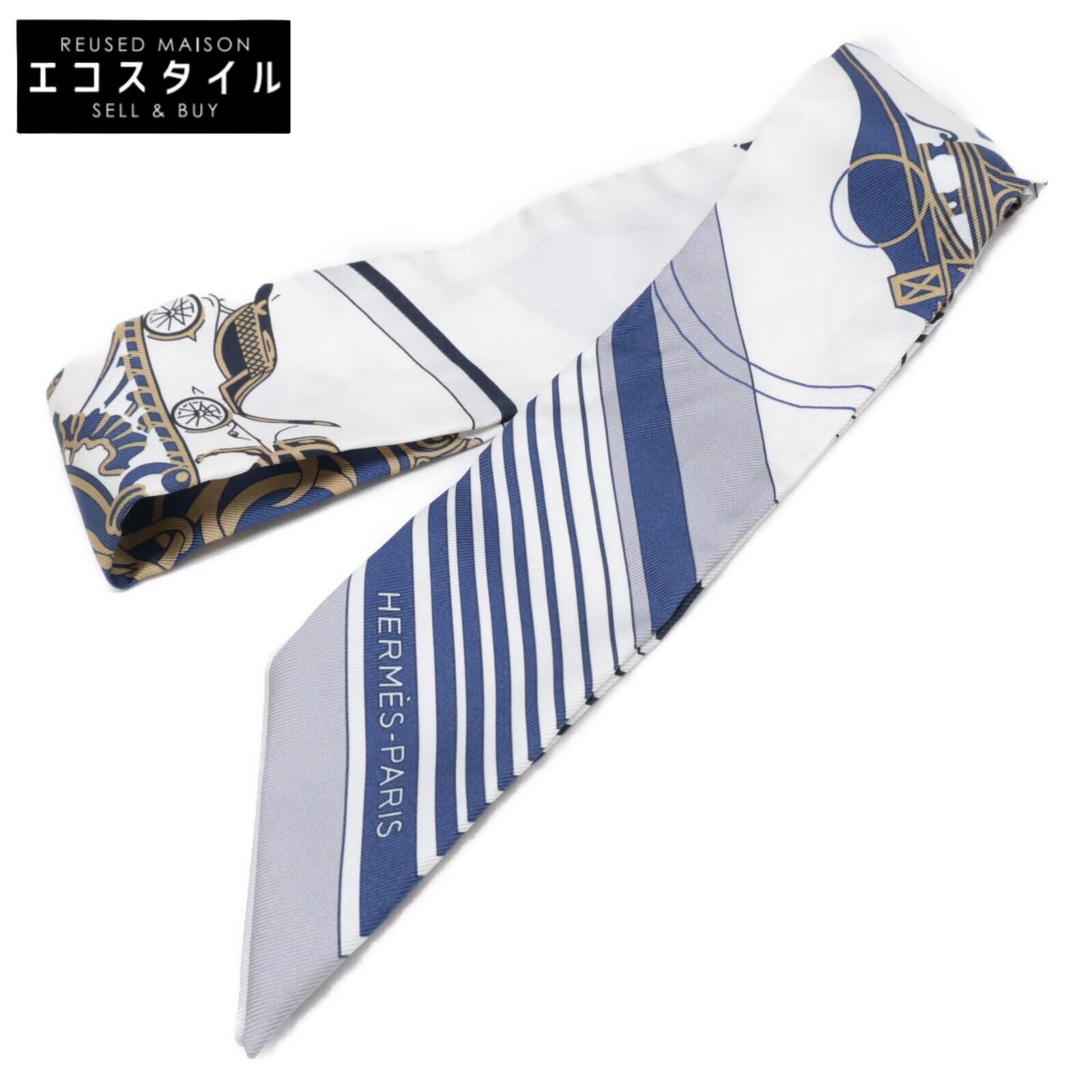 

HERMES [Excellent Condition] 063791S 10 EX-Libris Silk Twilly scarf BLANC/MARINE/GRISUsed