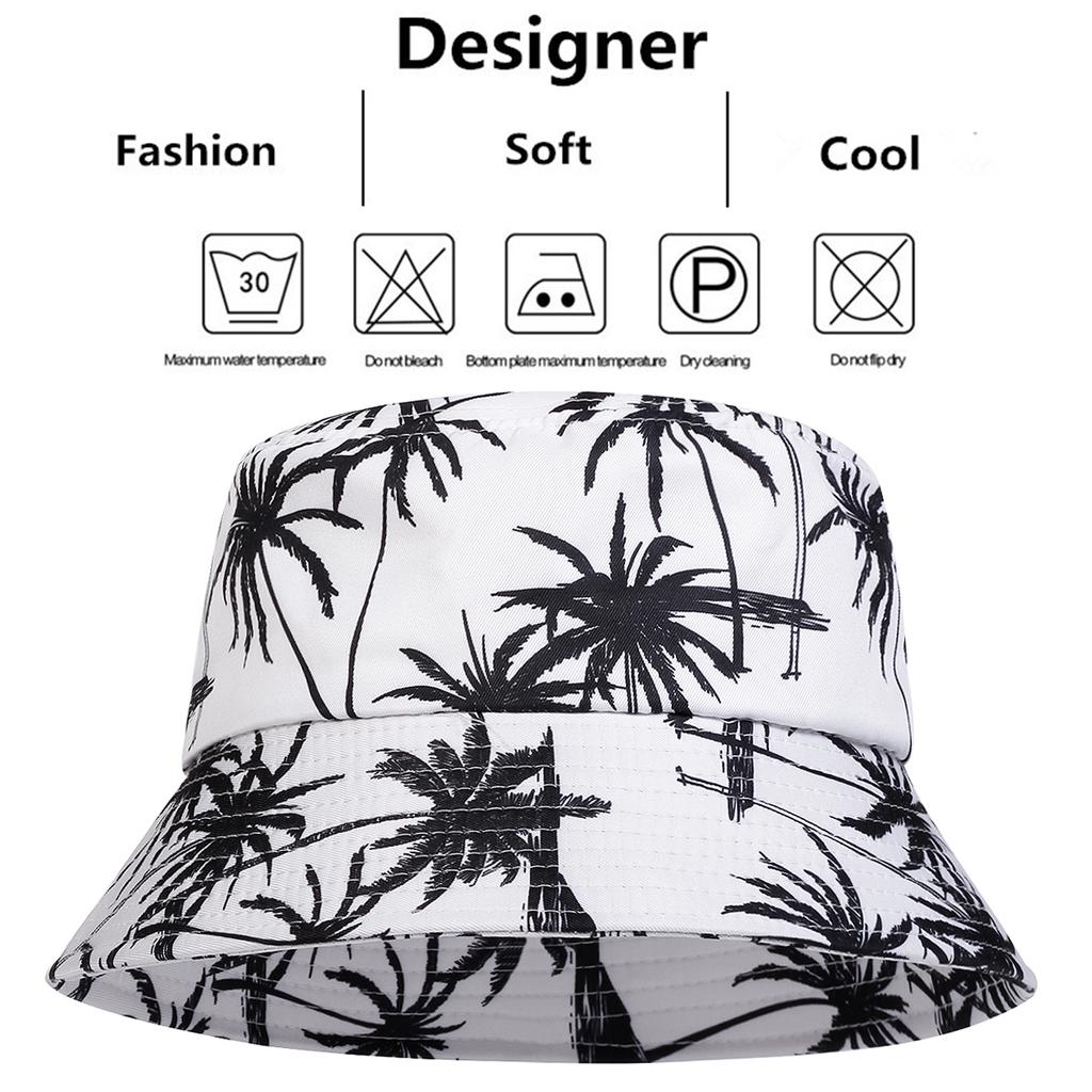 Unisex Coconut Tree Print Personality Bucket Hats Fishermen Caps Outdoor Casual Cap Sunscreen Hat