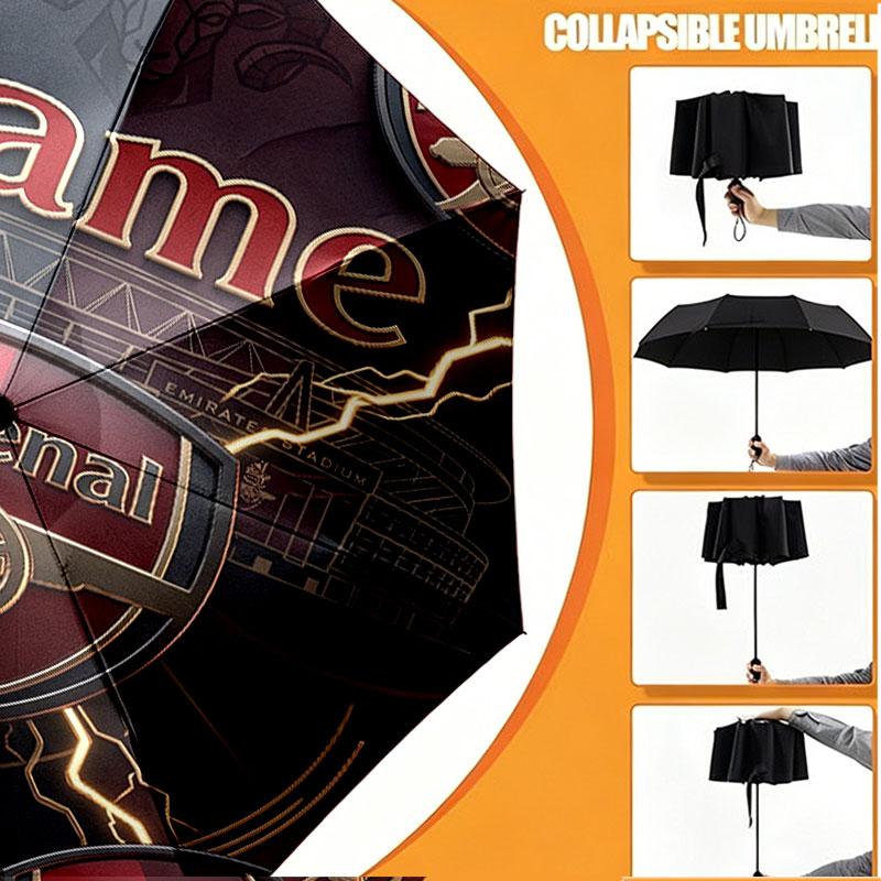 Custom Name Personalized Arsenal F.C Print Umbrella, Auto Open Close, 8‑Rib Sturdy Frame, Commute Camping Hiking Use, Birthday Gift