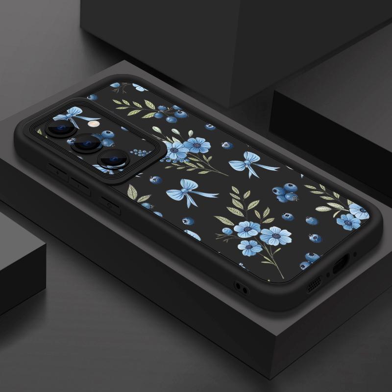 S26 Ultra Case Blueberry Bowknots Floral Cover For Samsung Galaxy S25 S24 Ultra S23 Plus S22 S21 FE A54 A15 A35 A55 A16 A26 A36 A56 A17 A37 A57 5G