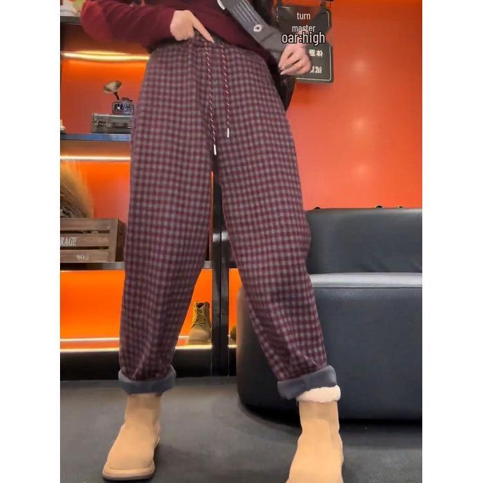 

Plaid Fleece Pants for Boys & Girls - 2025 Autumn/Winter Velvet, Petite Fit 3XL