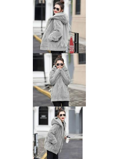 Koreanischer Stil Flanell 2025 Damen Winter Kapuzenmantel - Dick, Plüschig, Langärmlig, Lockere Passform