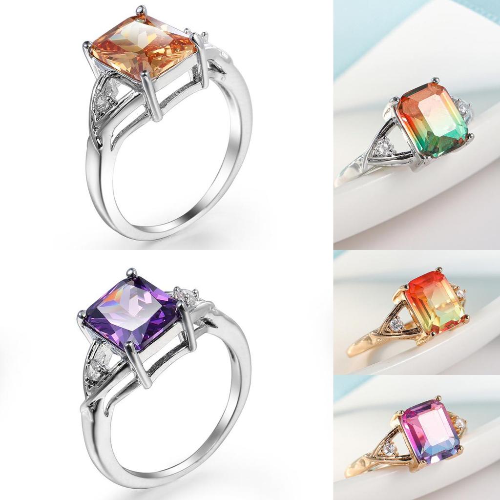 Gold-Plated Colorful Crystal Ring with Diamonds and Tourmaline Zircon Accents