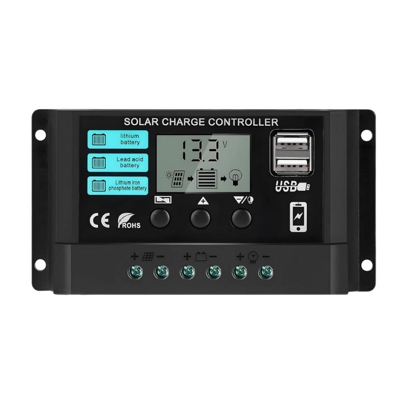 Solar Panel Regulator with LCD Display Double USB Port Solar Charging Controller for 12V 24V Systems Improved Control