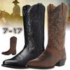 Stivali Western Uomo Moda Retro Usurati Stivali da Cowboy in Pelle Ricamo Stivali Alti Tacco Grosso Punta Acuta Stivali da Cavaliere Botas Masculinas