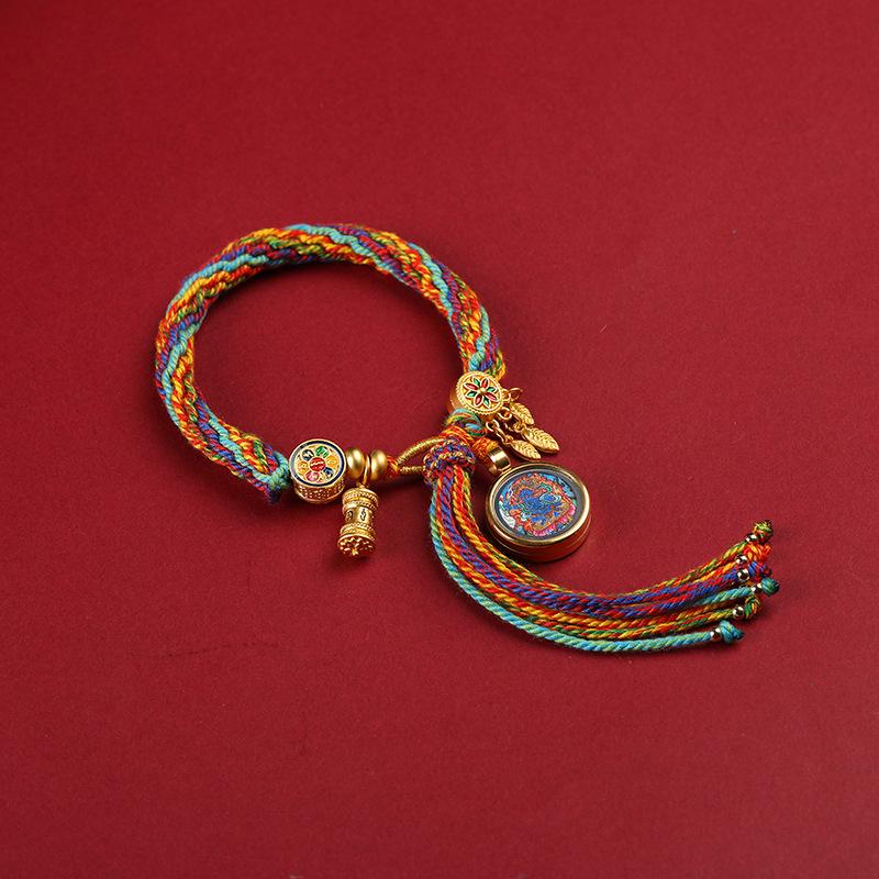 Braccialetto Tangka Tibetano Tessuto a Mano Dei Manjusri Uomo Donna Corda da Mano Regalo