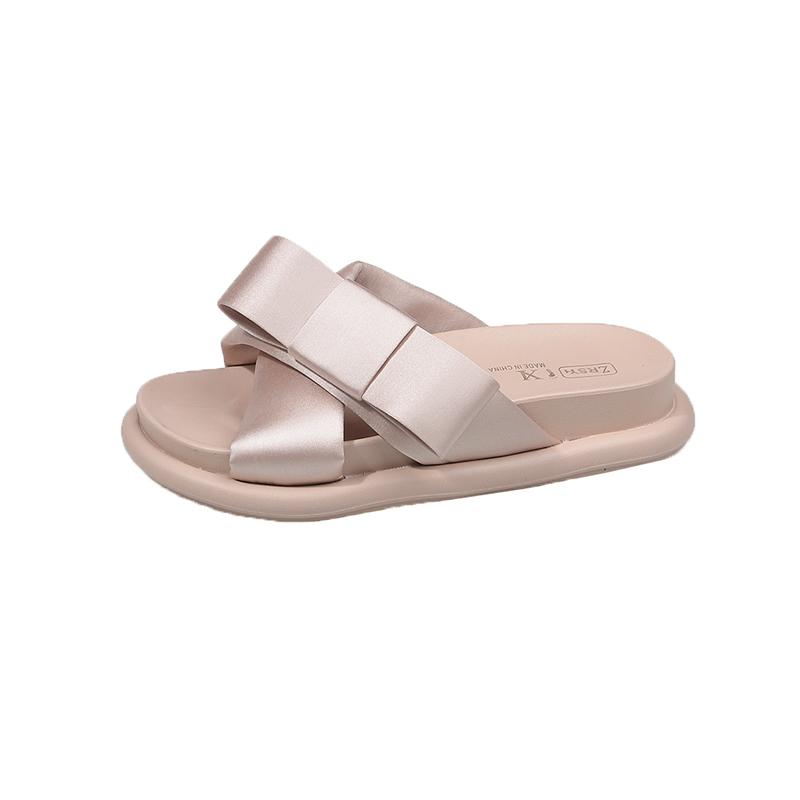 

Fashion Luxury Champagne Satin Silk Sandals Woman Big Bowknot Thick Sole Sandalias Ladies Elegant Brand Design PU Footbed Mule Shoes 40 шампанского