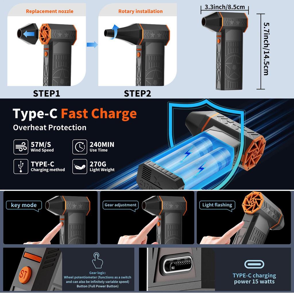 Cordless Air Duster Rechargeable Portable Detailing Supplies Electric Air Blower Car Cleaner Tools For Truck RV SUV Frost