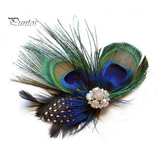 Unique Rhinestone Hairpin Peacock Faux Feather Hair Clip Women Headpiece Costume Carnival Fancy Dress Pin Accessories Eye-catching Accessory
