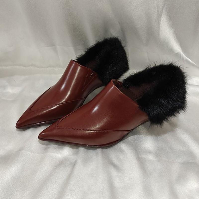 Kožešina pro ženy Luxusní boty na podpatku Špičatá špička Módní společenské lodičky Podzim Elegantní Nové kozačky Žena Sexy Designér Mujer Zapatillas