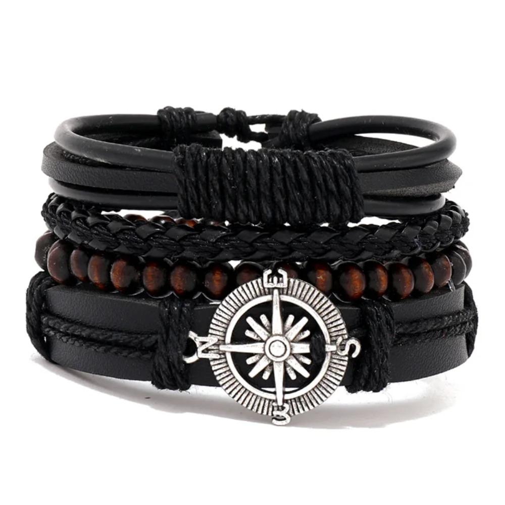 Braided Leather Bracelets for Men Vintage Life Tree Charm Wood Beads Ethnic Tribal Wristband Rope Bracelet Set